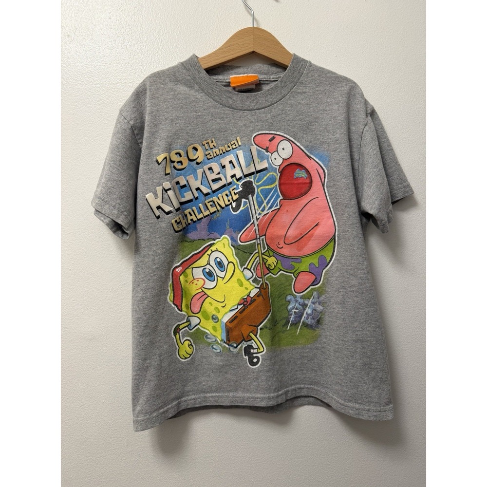 Vintage Sponge Bob Square Pants Kickball Nickelodeon 2004 Kids T Shirt Sz Medium